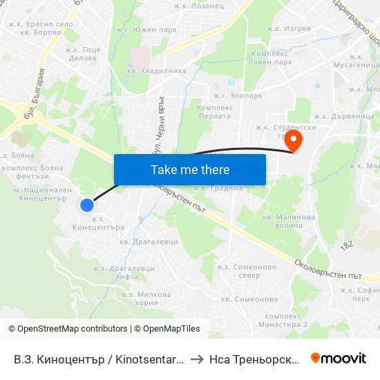 В.З. Киноцентър / Kinotsentar Villa Zone (0413) to Нса Треньорски Факултет map