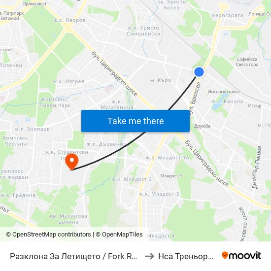 Разклона За Летището / Fork Road To Sofia Airport (1453) to Нса Треньорски Факултет map