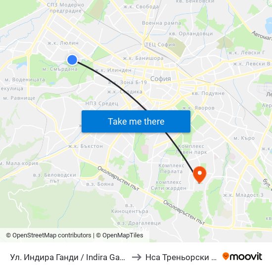 Ул. Индира Ганди / Indira Gandhi St. (1960) to Нса Треньорски Факултет map