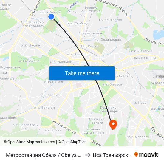 Метростанция Обеля / Obelya Metro Station (6240) to Нса Треньорски Факултет map