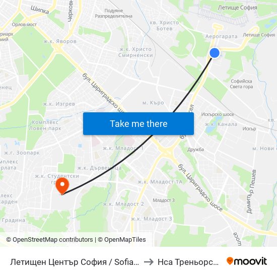 Летищен Център София / Sofia Airport Center (2798) to Нса Треньорски Факултет map