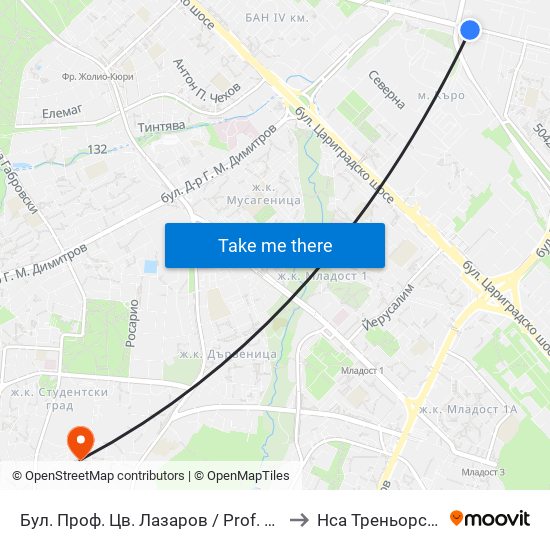 Бул. Проф. Цв. Лазаров / Prof. Tsv. Lazarov Blvd. (0370) to Нса Треньорски Факултет map