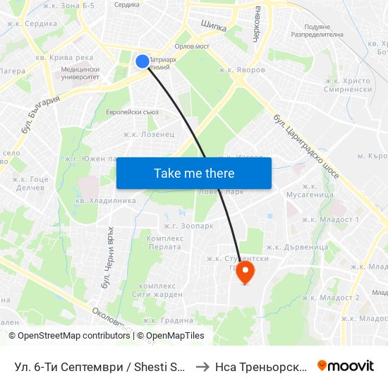 Ул. 6-Ти Септември / Shesti Septemvri St. (1806) to Нса Треньорски Факултет map