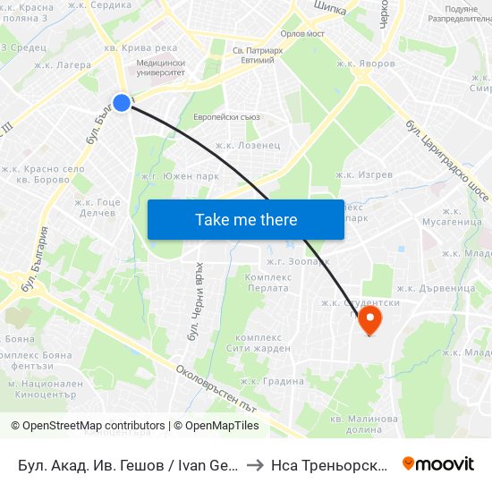 Бул. Акад. Ив. Гешов / Ivan Geshov Blvd. (2804) to Нса Треньорски Факултет map