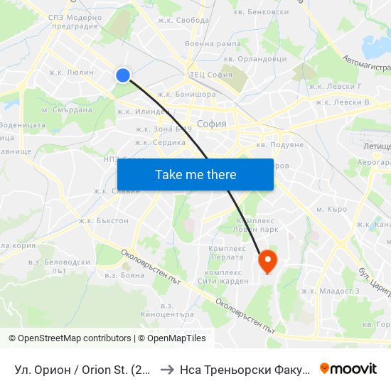 Ул. Орион / Orion St. (2093) to Нса Треньорски Факултет map