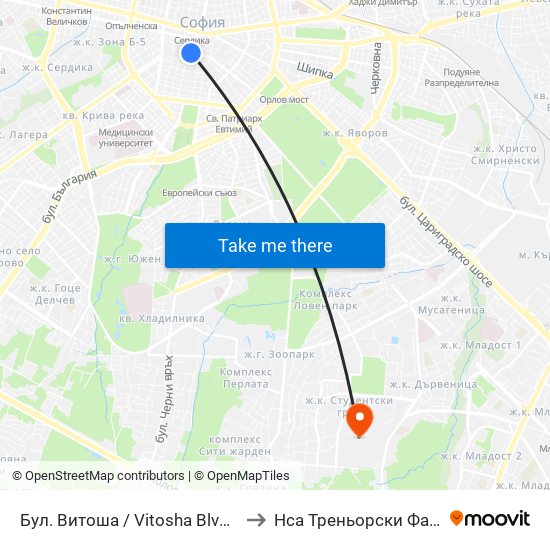 Бул. Витоша / Vitosha Blvd. (2825) to Нса Треньорски Факултет map