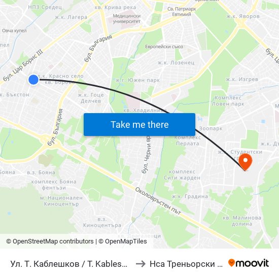 Ул. Т. Каблешков / T. Kableshkov St. (2210) to Нса Треньорски Факултет map