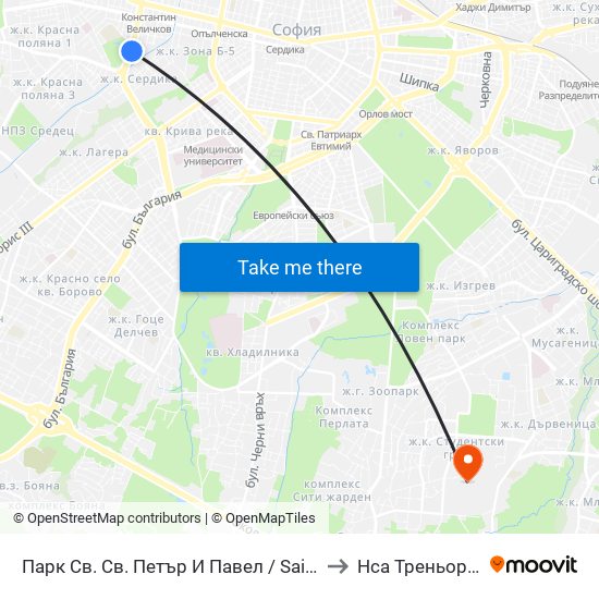 Парк Св. Св. Петър И Павел / Saints Peter And Paul Park (1248) to Нса Треньорски Факултет map