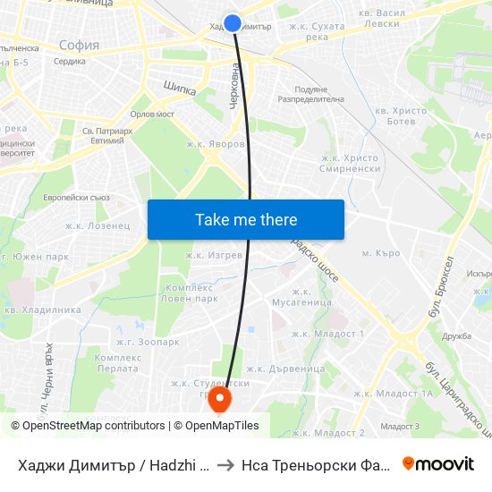 Хаджи Димитър / Hadzhi Dimitar to Нса Треньорски Факултет map