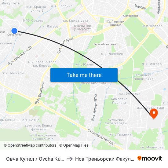 Овча Купел / Ovcha Kupel to Нса Треньорски Факултет map