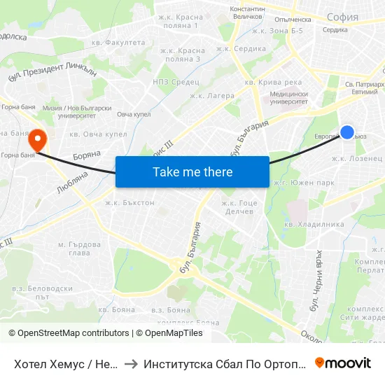Ⓜ️ Хотел Хемус / Hemus Hotel (2329) to Институтска Сбал По Ортопедия Проф. Бойчо Бойчев map