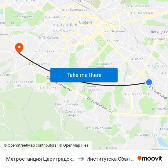 Метростанция Цариградско Шосе / Tsarigradsko Shosse Metro Station (1016) to Институтска Сбал По Ортопедия Проф. Бойчо Бойчев map