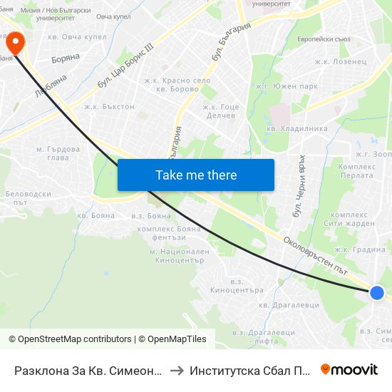 Разклона За Кв. Симеоново / Fork Road To Simeonovo Qr. (1459) to Институтска Сбал По Ортопедия Проф. Бойчо Бойчев map