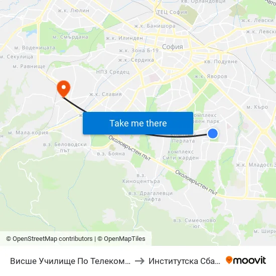 Висше Училище По Телекомуникации / University Of Telecommunications And Post (1397) to Институтска Сбал По Ортопедия Проф. Бойчо Бойчев map