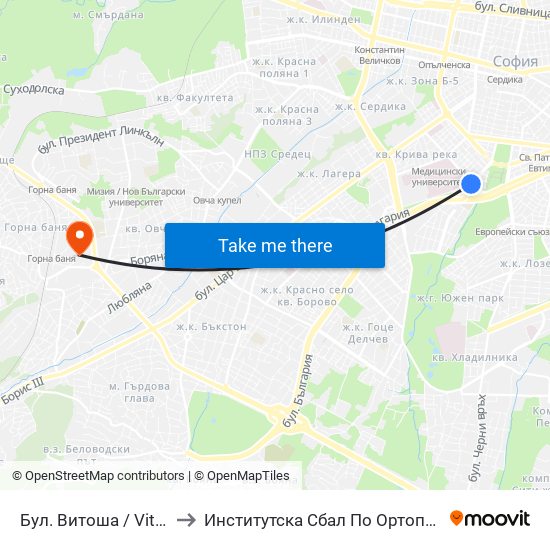 Бул. Витоша / Vitosha Blvd. (0302) to Институтска Сбал По Ортопедия Проф. Бойчо Бойчев map