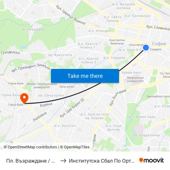Пл. Възраждане / Vazrazhdane Sq. (1269) to Институтска Сбал По Ортопедия Проф. Бойчо Бойчев map
