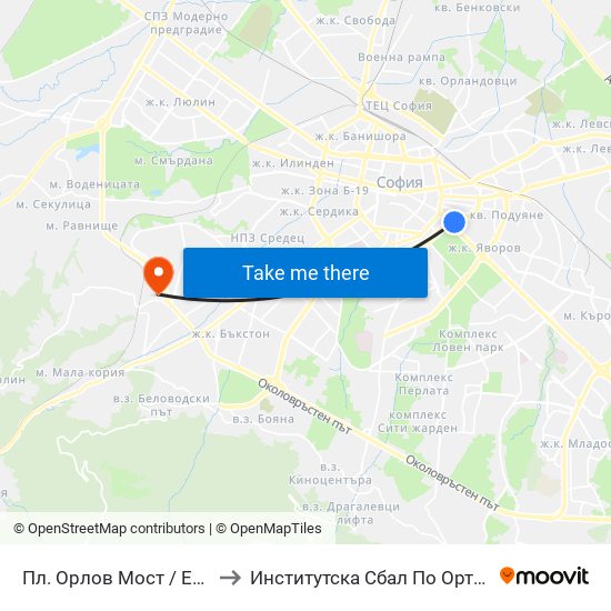 Пл. Орлов Мост / Eagles' Bridge Sq. (1290) to Институтска Сбал По Ортопедия Проф. Бойчо Бойчев map