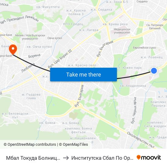 Мбал Токуда Болница / Tokuda Hospital (0206) to Институтска Сбал По Ортопедия Проф. Бойчо Бойчев map