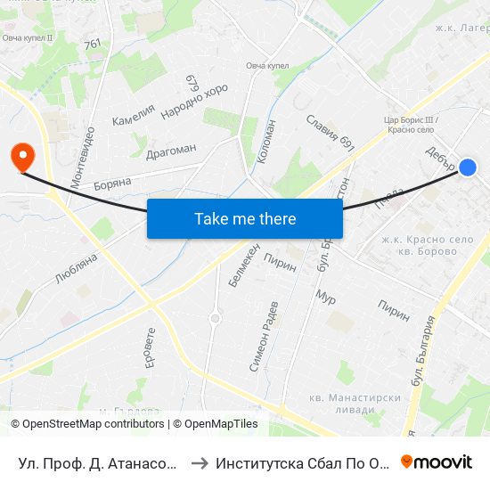 Ул. Проф. Д. Атанасов / Prof. D. Atanasov St. (2134) to Институтска Сбал По Ортопедия Проф. Бойчо Бойчев map