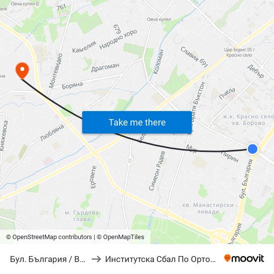 Бул. България / Bulgaria Blvd. (6564) to Институтска Сбал По Ортопедия Проф. Бойчо Бойчев map