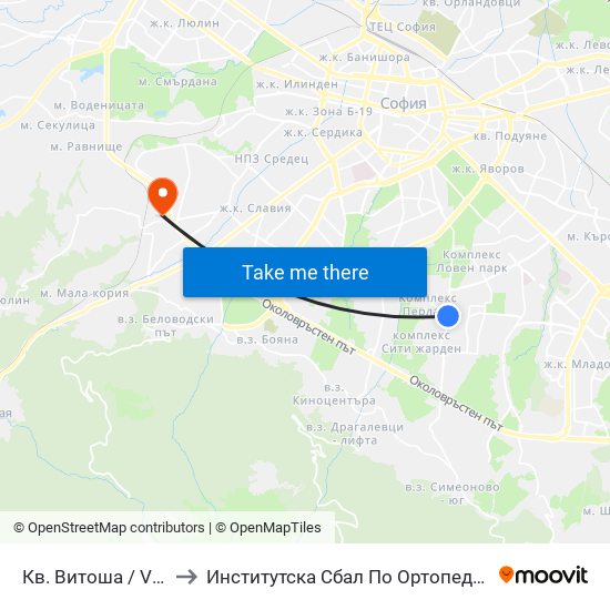 Кв. Витоша / Vitosha (0821) to Институтска Сбал По Ортопедия Проф. Бойчо Бойчев map