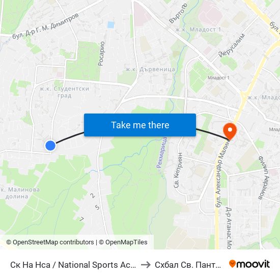 Ск На Нса / National Sports Academy (1609) to Схбал Св. Панталеймон map