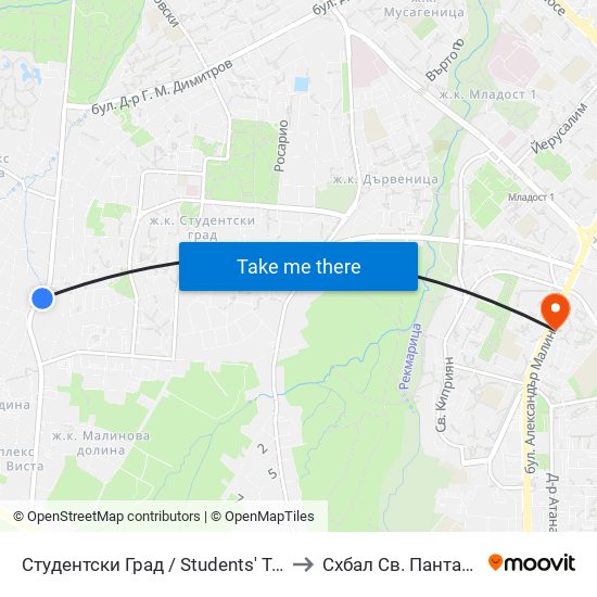 Студентски Град / Students' Town (2382) to Схбал Св. Панталеймон map
