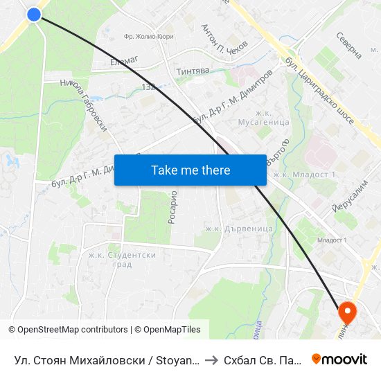 Ул. Стоян Михайловски / Stoyan Mihaylovski St. (2692) to Схбал Св. Панталеймон map