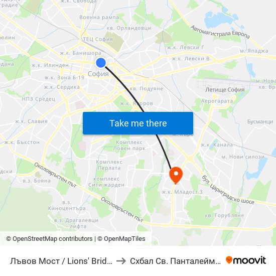 Лъвов Мост / Lions' Bridge to Схбал Св. Панталеймон map