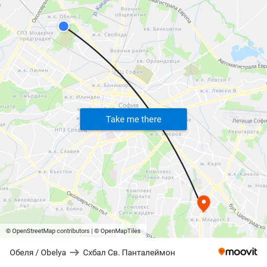 Обеля / Obelya to Схбал Св. Панталеймон map