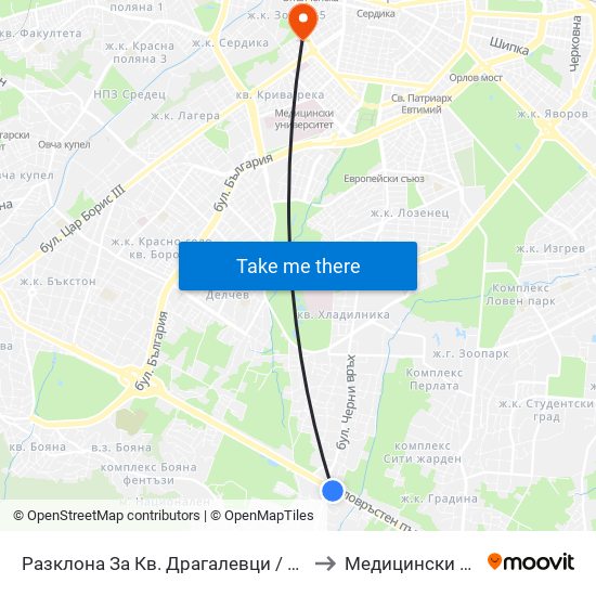 Разклона За Кв. Драгалевци / Fork Road To Dragalevtsi Qr. (1457) to Медицински Институт На Мвр map