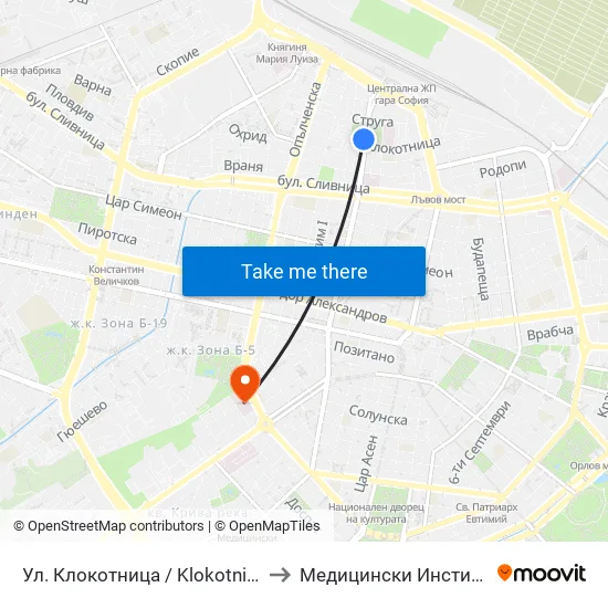 Ул. Клокотница / Klokotnitsa St. (1326) to Медицински Институт На Мвр map