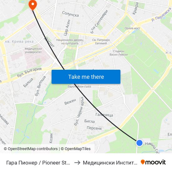 Гара Пионер / Pioneer Station (0465) to Медицински Институт На Мвр map