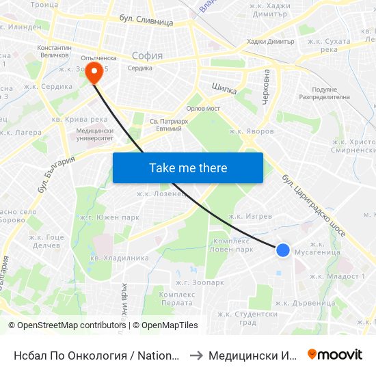 Нсбал По Онкология / National Oncology Hospital (2542) to Медицински Институт На Мвр map
