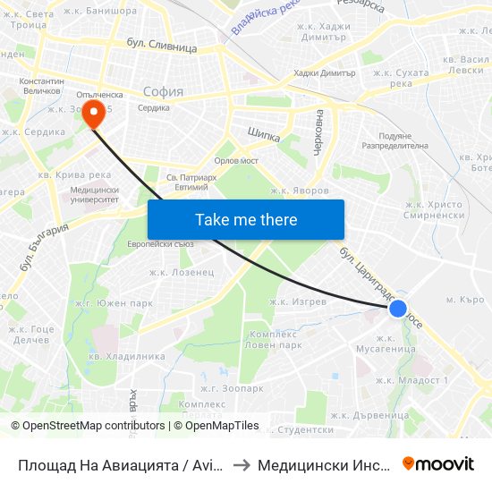 Площад На Авиацията / Aviation Square (1257) to Медицински Институт На Мвр map