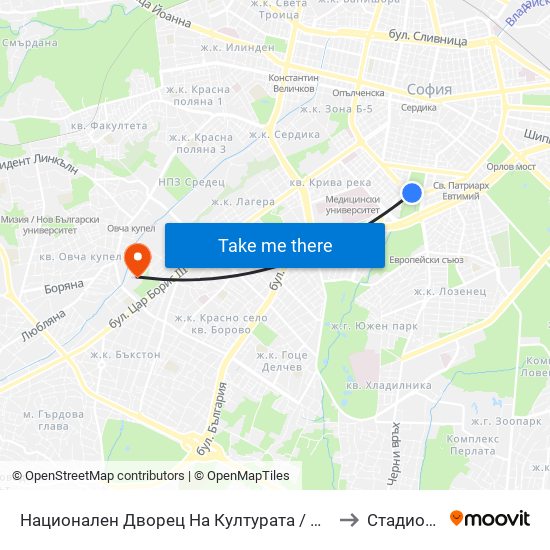 Национален Дворец На Културата / National Palace Of Culture (1139) to Стадион Славия map