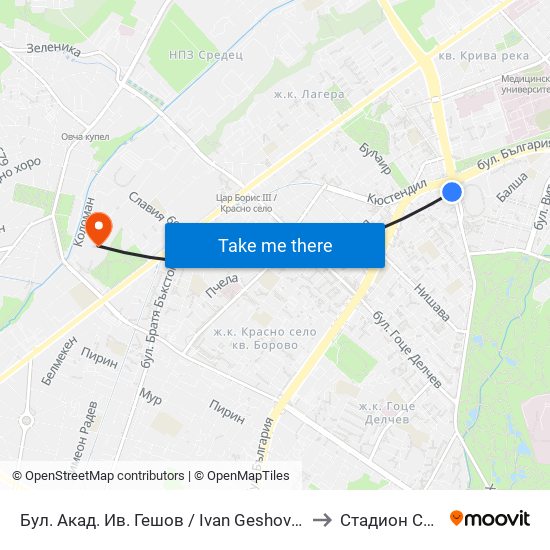 Бул. Акад. Ив. Гешов / Ivan Geshov Blvd. (0270) to Стадион Славия map