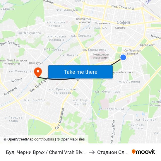 Бул. Черни Връх / Cherni Vrah Blvd. (0401) to Стадион Славия map
