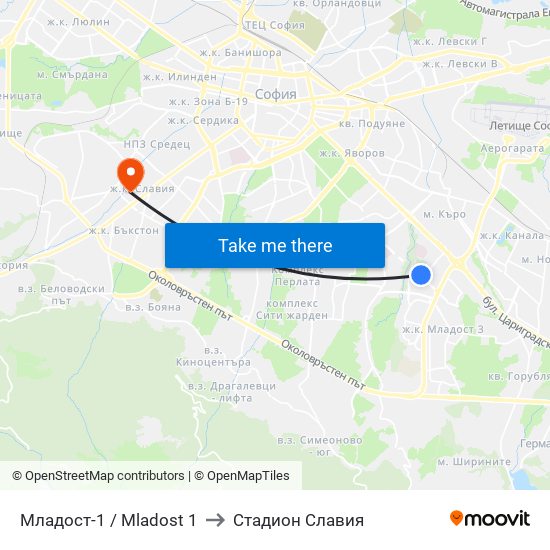 Младост-1 / Mladost 1 to Стадион Славия map
