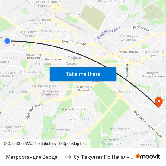 Метростанция Вардар / Vardar Metro Station (1045) to Су Факултет По Начална И Предучилищна Педагогика map