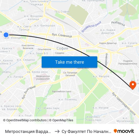 Метростанция Вардар / Vardar Metro Station (1046) to Су Факултет По Начална И Предучилищна Педагогика map