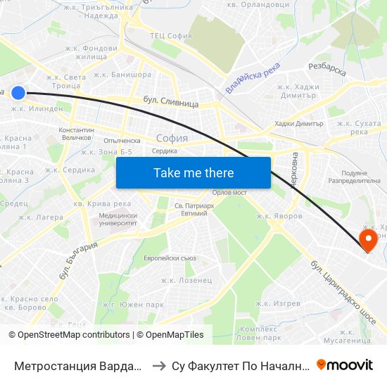 Метростанция Вардар / Vardar Metro Station (1044) to Су Факултет По Начална И Предучилищна Педагогика map