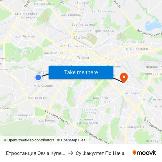 Етростанция Овча Купел / Ovcha Kupel Metro Station  (0352) to Су Факултет По Начална И Предучилищна Педагогика map
