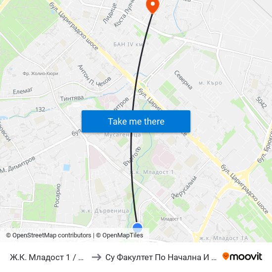 Ж.К. Младост 1 / Mladost 1 Qr. (0662) to Су Факултет По Начална И Предучилищна Педагогика map