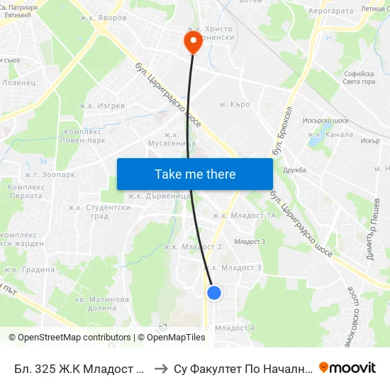 Бл. 325 Ж.К Младост 3 / Bl. 325, Mladost 3 Qr. (2489) to Су Факултет По Начална И Предучилищна Педагогика map
