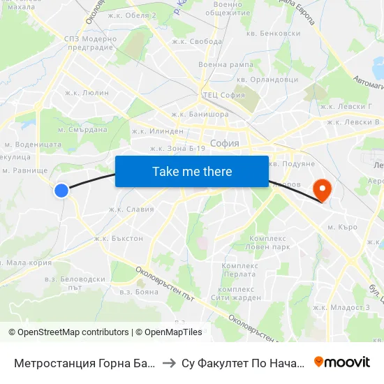 Ⓜ️ Метростанция Горна Баня / Gorna Banya Metro Station (0685) to Су Факултет По Начална И Предучилищна Педагогика map