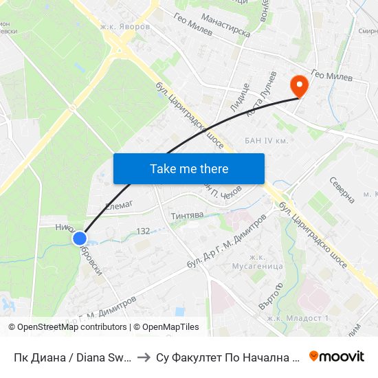 Пк Диана / Diana Swimming Complex (1343) to Су Факултет По Начална И Предучилищна Педагогика map