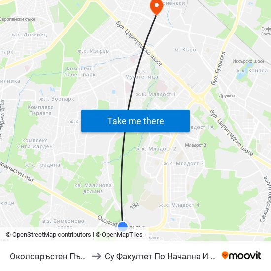 Околовръстен Път / Ring Road (0414) to Су Факултет По Начална И Предучилищна Педагогика map