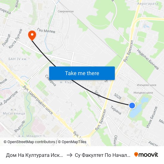 Дом На Културата Искър / Iskar House Of Culture (2369) to Су Факултет По Начална И Предучилищна Педагогика map