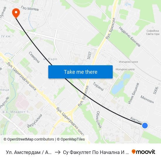 Ул. Амстердам / Amsterdam St. (2587) to Су Факултет По Начална И Предучилищна Педагогика map